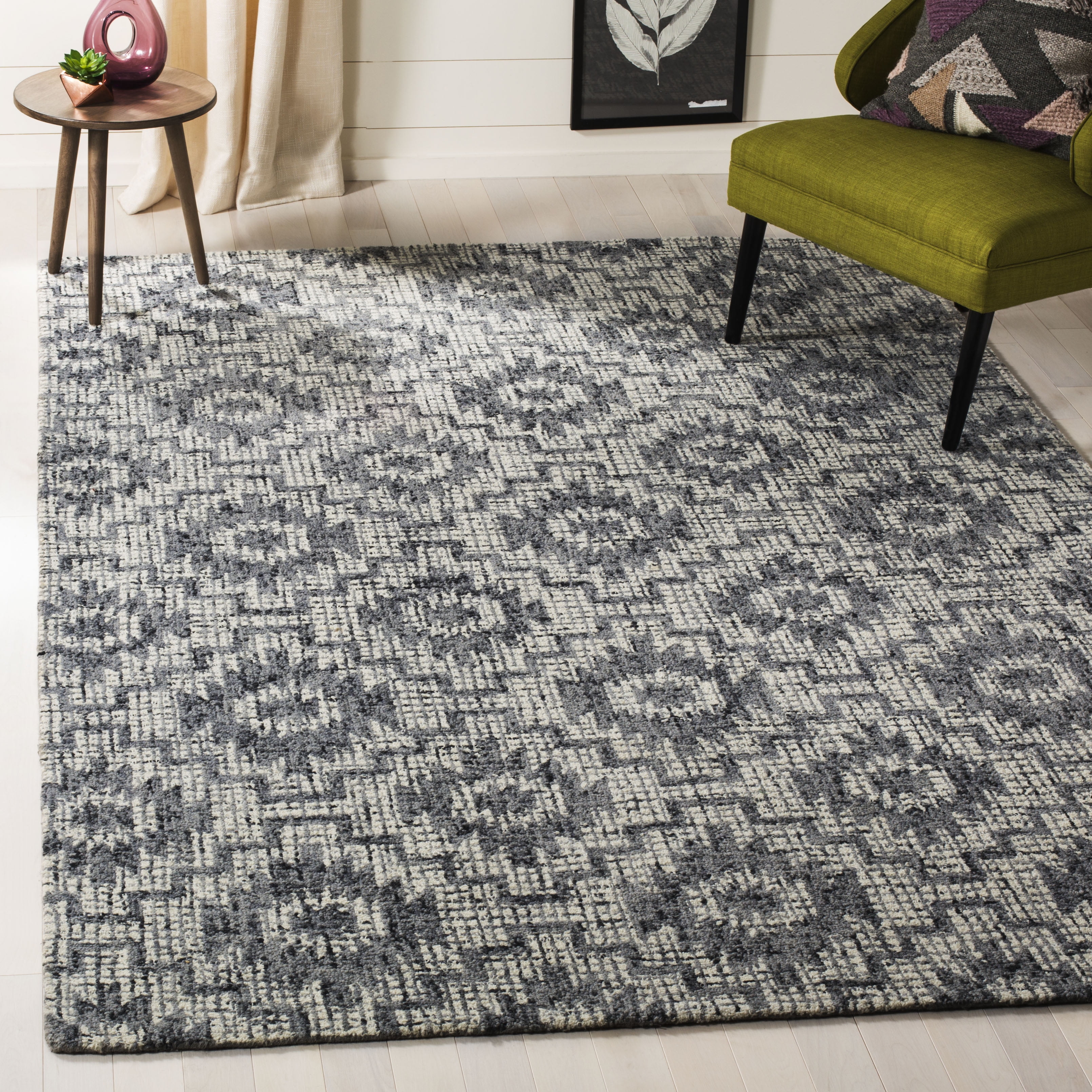 Medium Gray Wool Handmade Tufted Abstract Square Area Rug