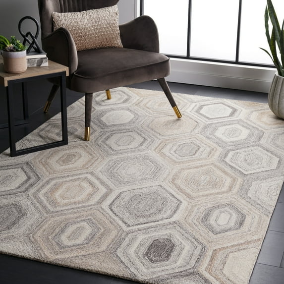 SAFAVIEH Abstract Benton Geometric Wool Area Rug, Natural/Gray, 4' x 6'