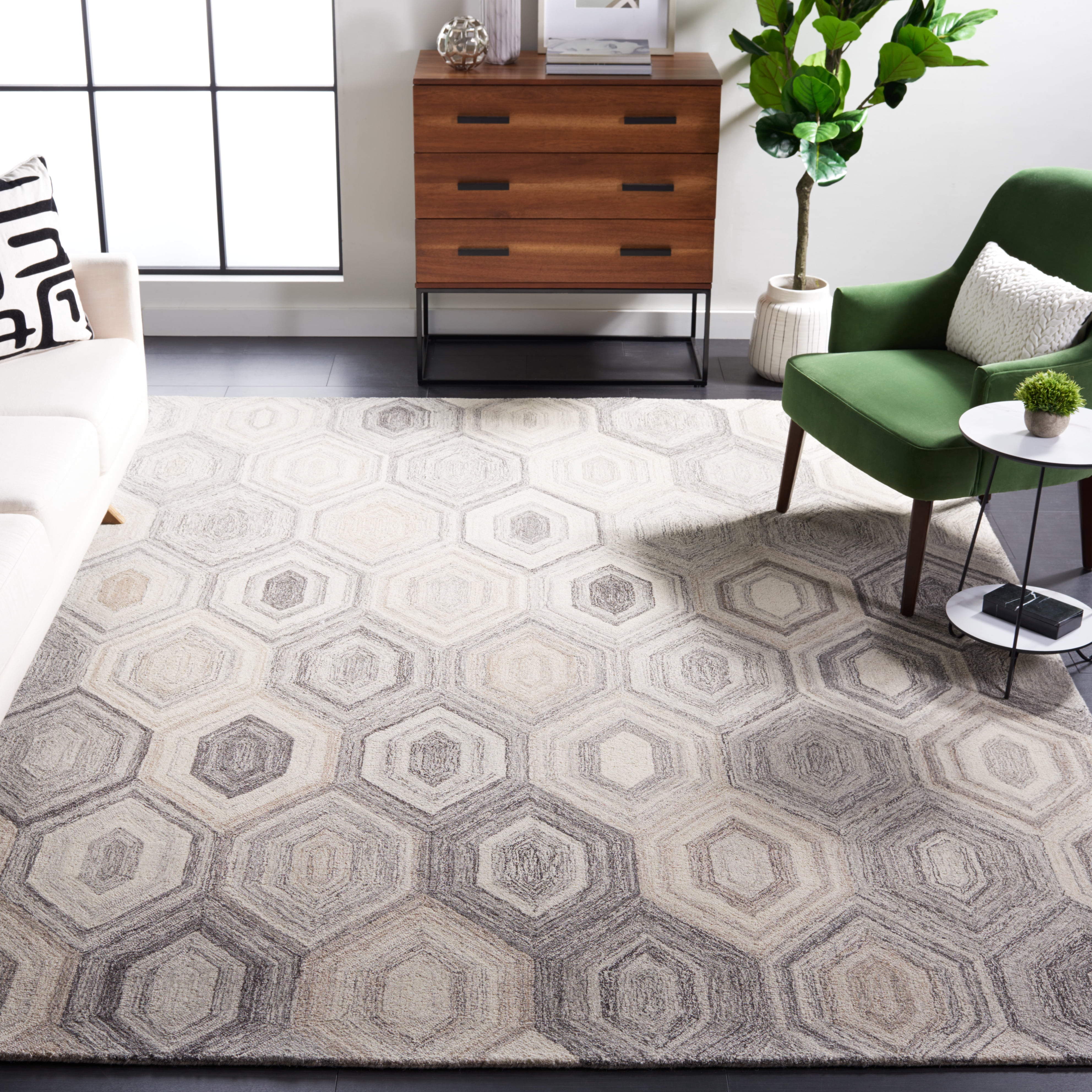 SAFAVIEH Abstract Benton Geometric Wool Area Rug, Natural/Gray, 8' x 10'