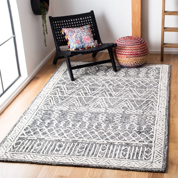 SAFAVIEH Abstract Alastar Geometric Wool Area Rug, Ivory/Black, 6' x 9'