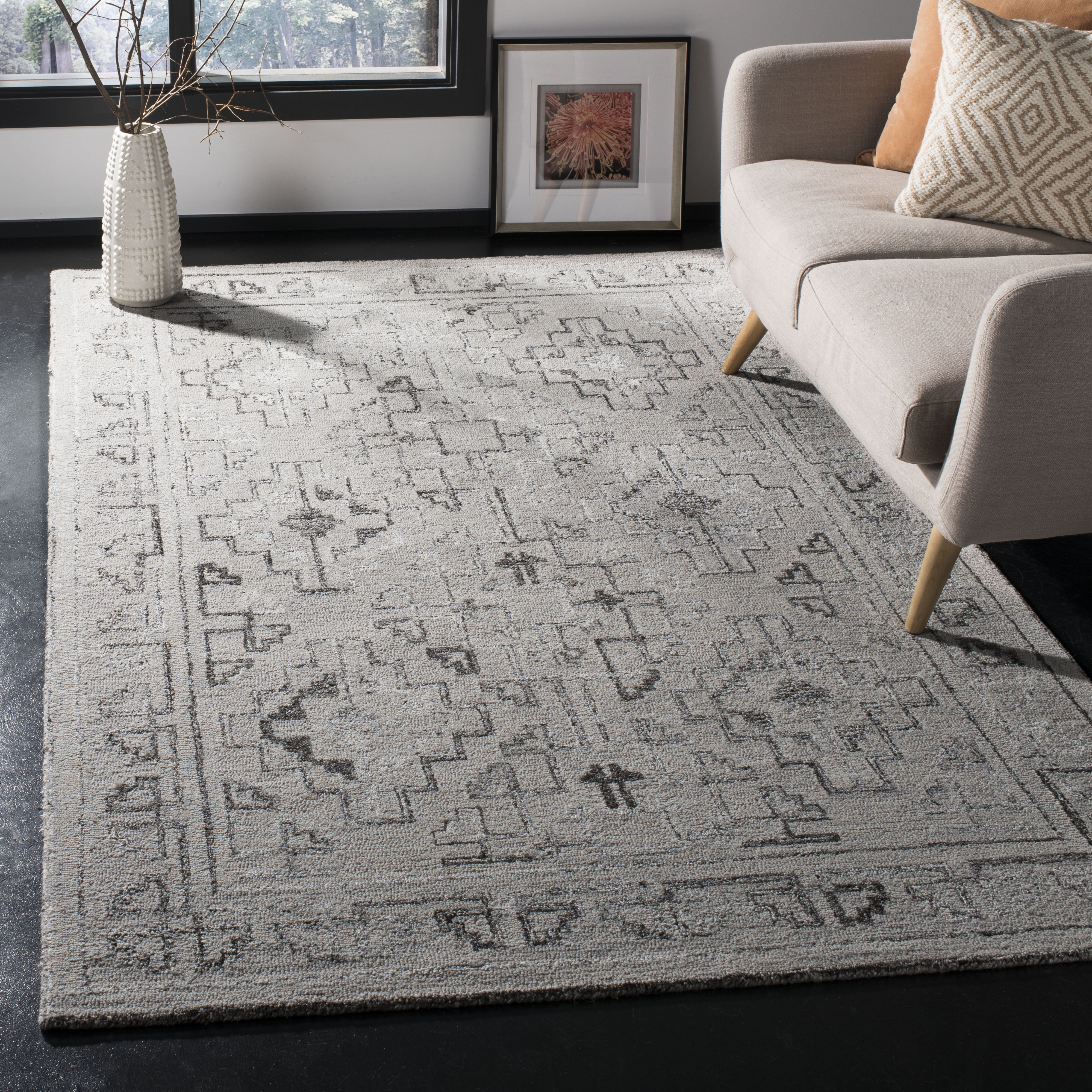 Handmade Abstract Black & Taupe Wool-Blend 6' Square Area Rug