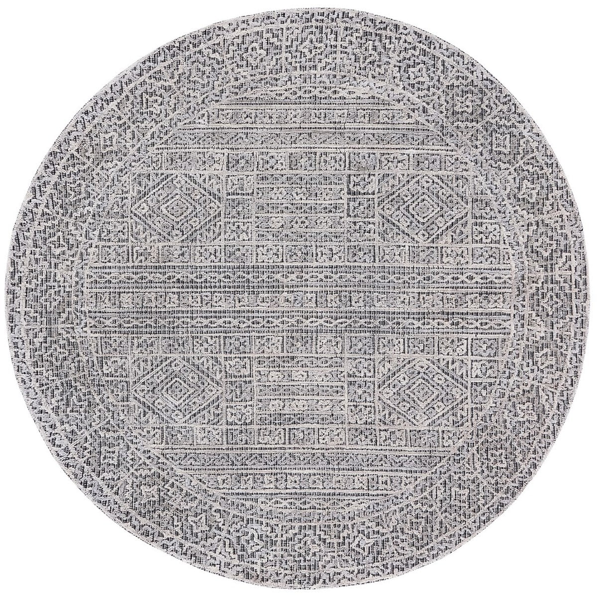 Handmade Black and Gray Wool Round Tufted Area Rug