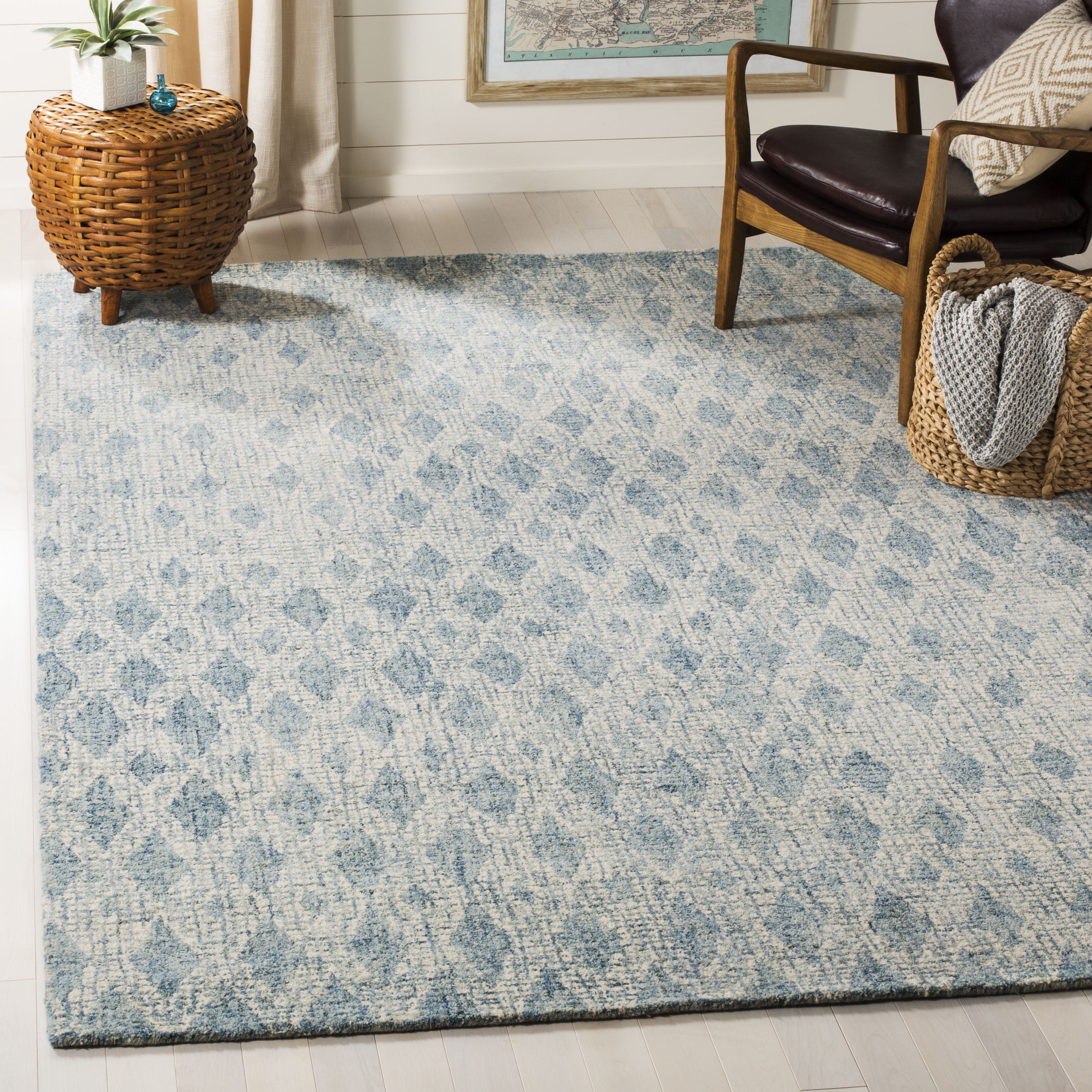 Handmade Blue Wool Abstract Tufted Square Area Rug 6'x6'