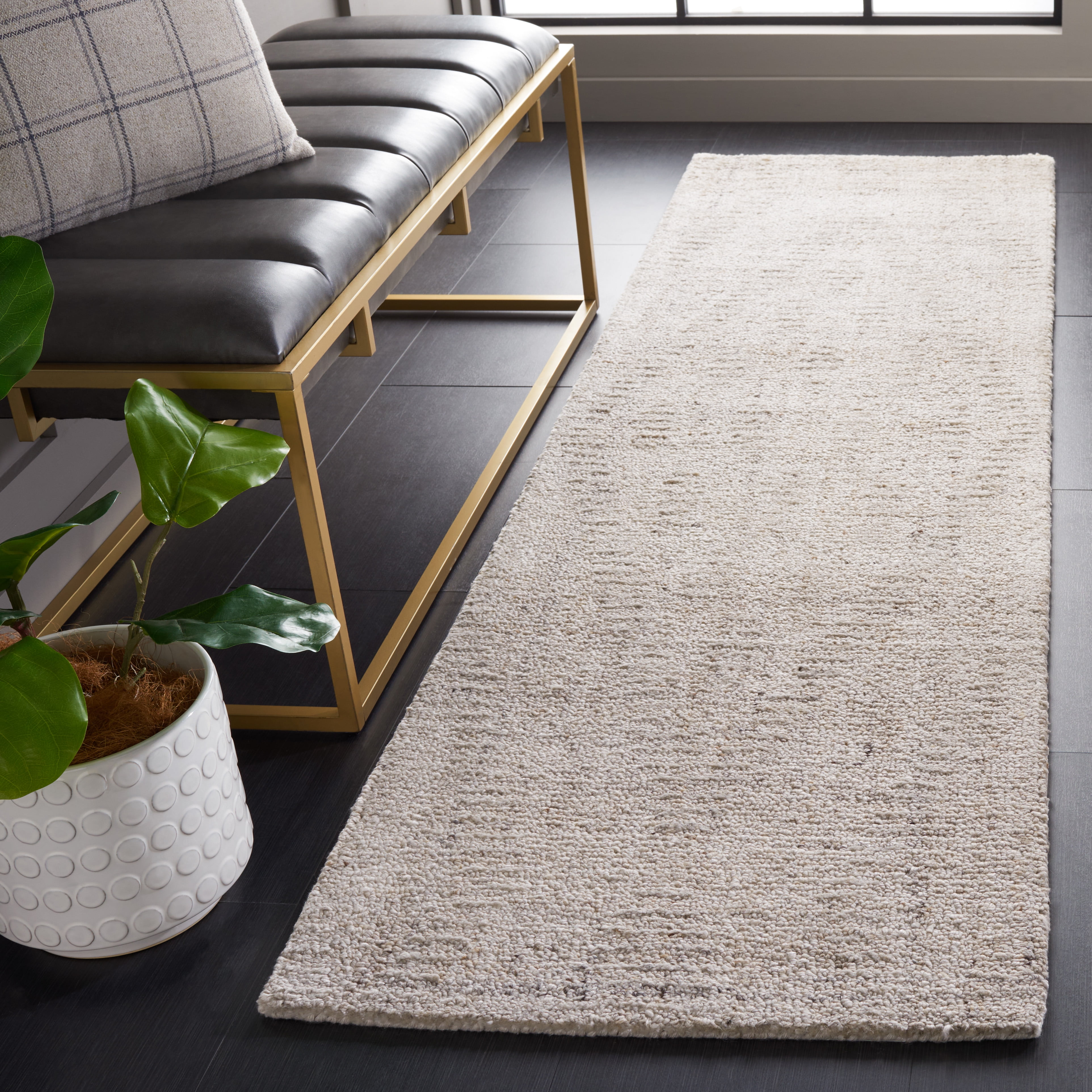 SAFAVIEH Abstract Janis Solid Polyester Runner Rug, Ivory/Grey, 2'3" x 8'