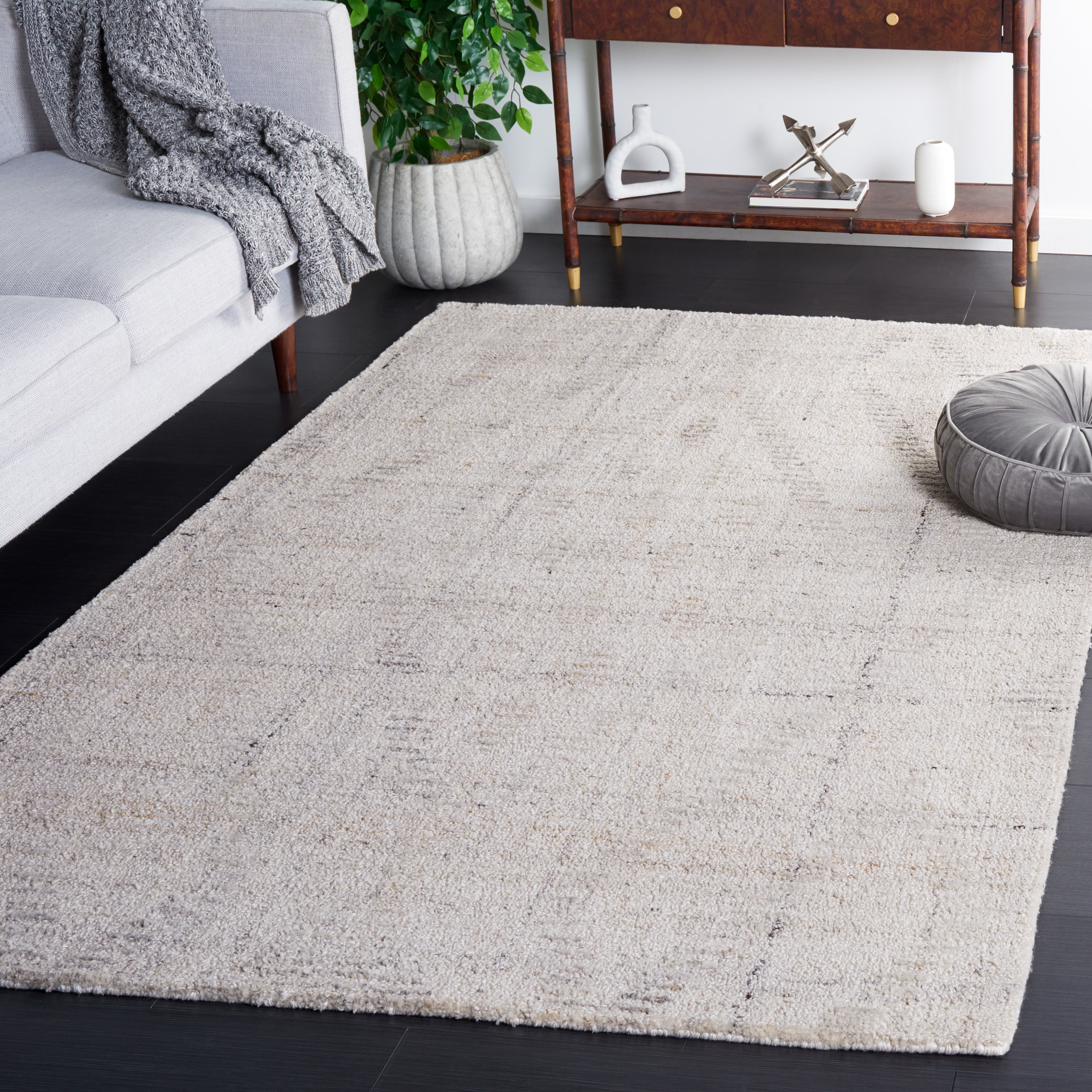 SAFAVIEH Abstract Janis Solid Polyester Area Rug, Ivory/Grey, 3' x 5'