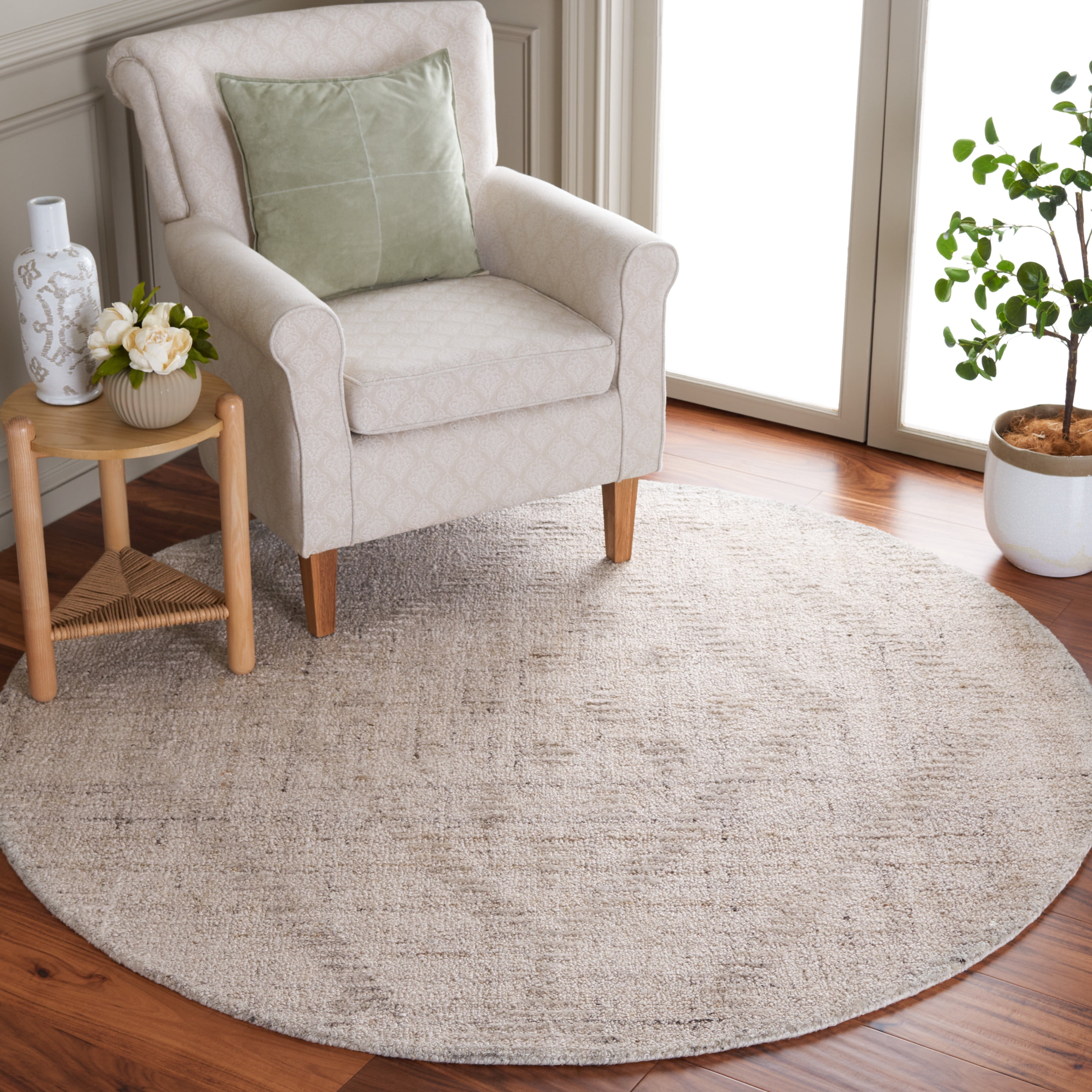 SAFAVIEH Abstract Janis Solid Polyester Area Rug, Ivory/Grey, 6' x 6' Round