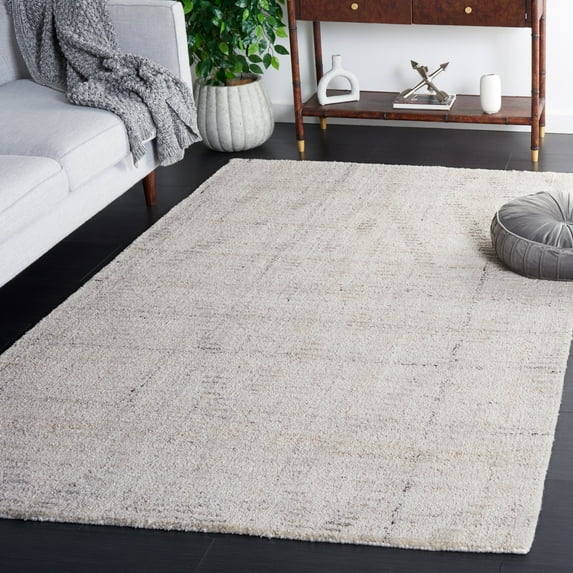 SAFAVIEH Abstract Janis Solid Polyester Area Rug, Ivory/Grey, 6' x 6' Square