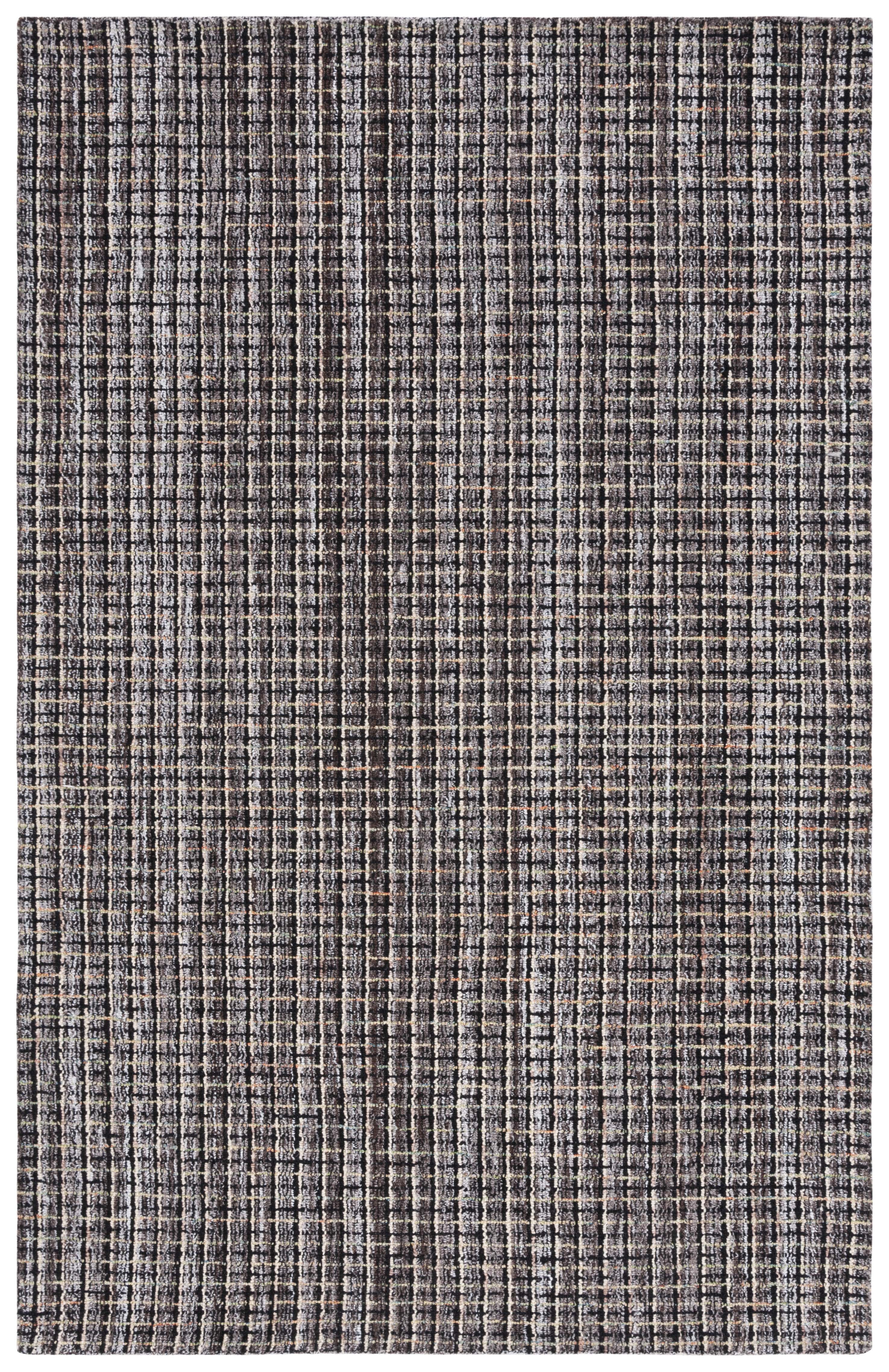 Black and Beige Abstract Handmade Wool 6' x 9' Tufted Rug
