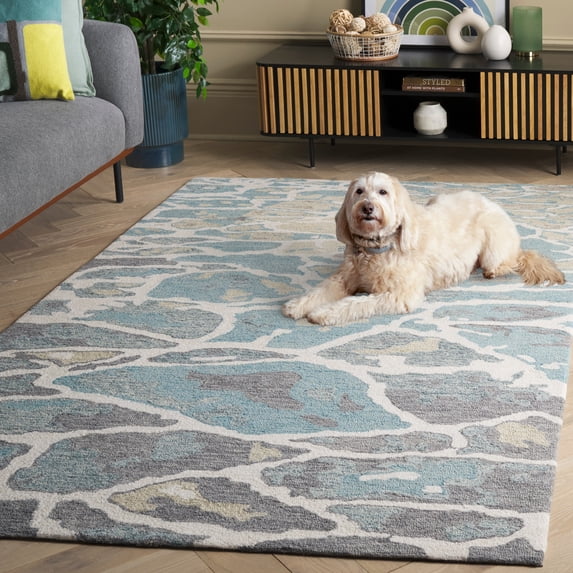 Safavieh Handmade Abstract Perpetua Contemporary Wool Rug 6' Square - Blue/Ivory