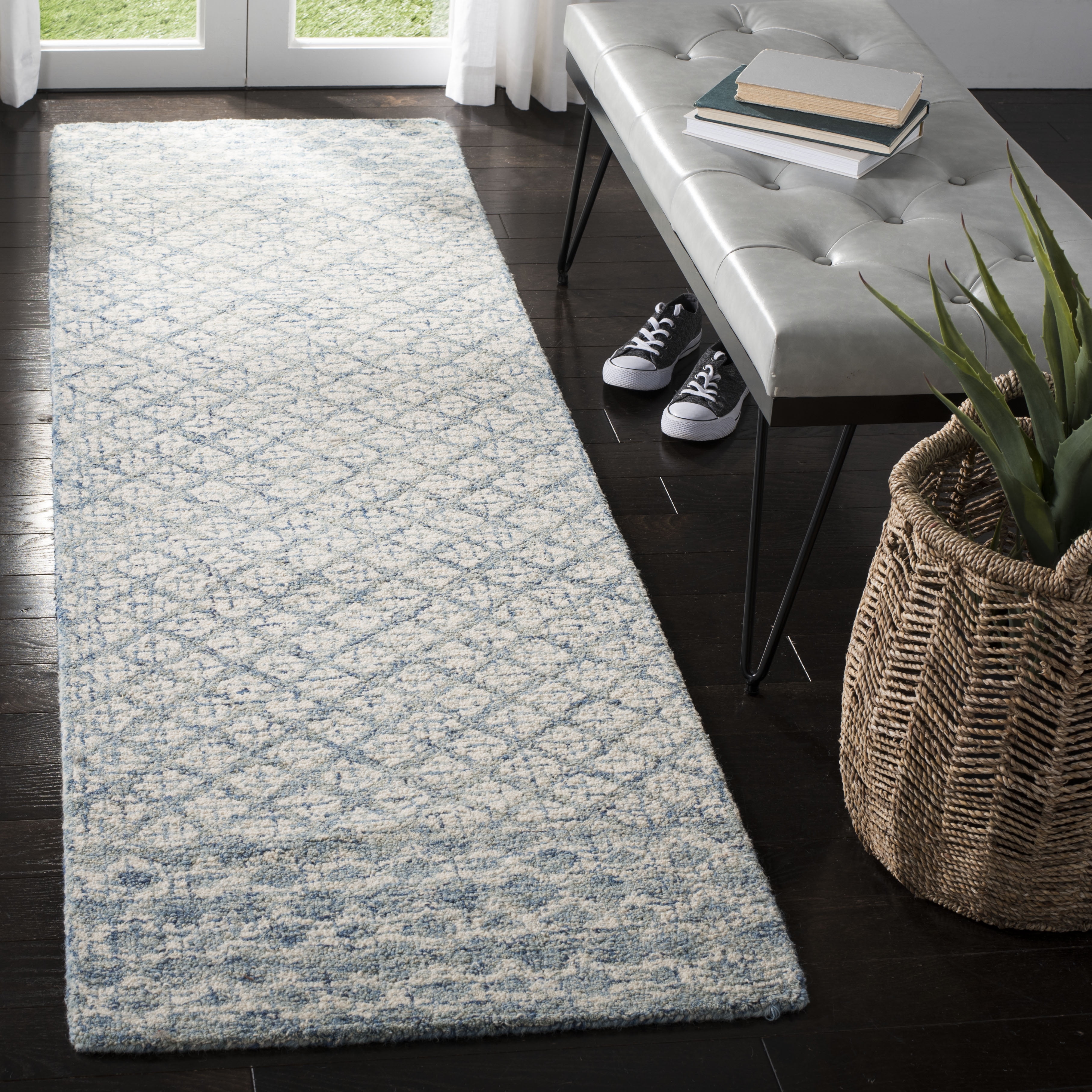 SAFAVIEH Abstract Ryder Abstract Wool Runner Rug, Blue/Ivory, 2'3" x 8'