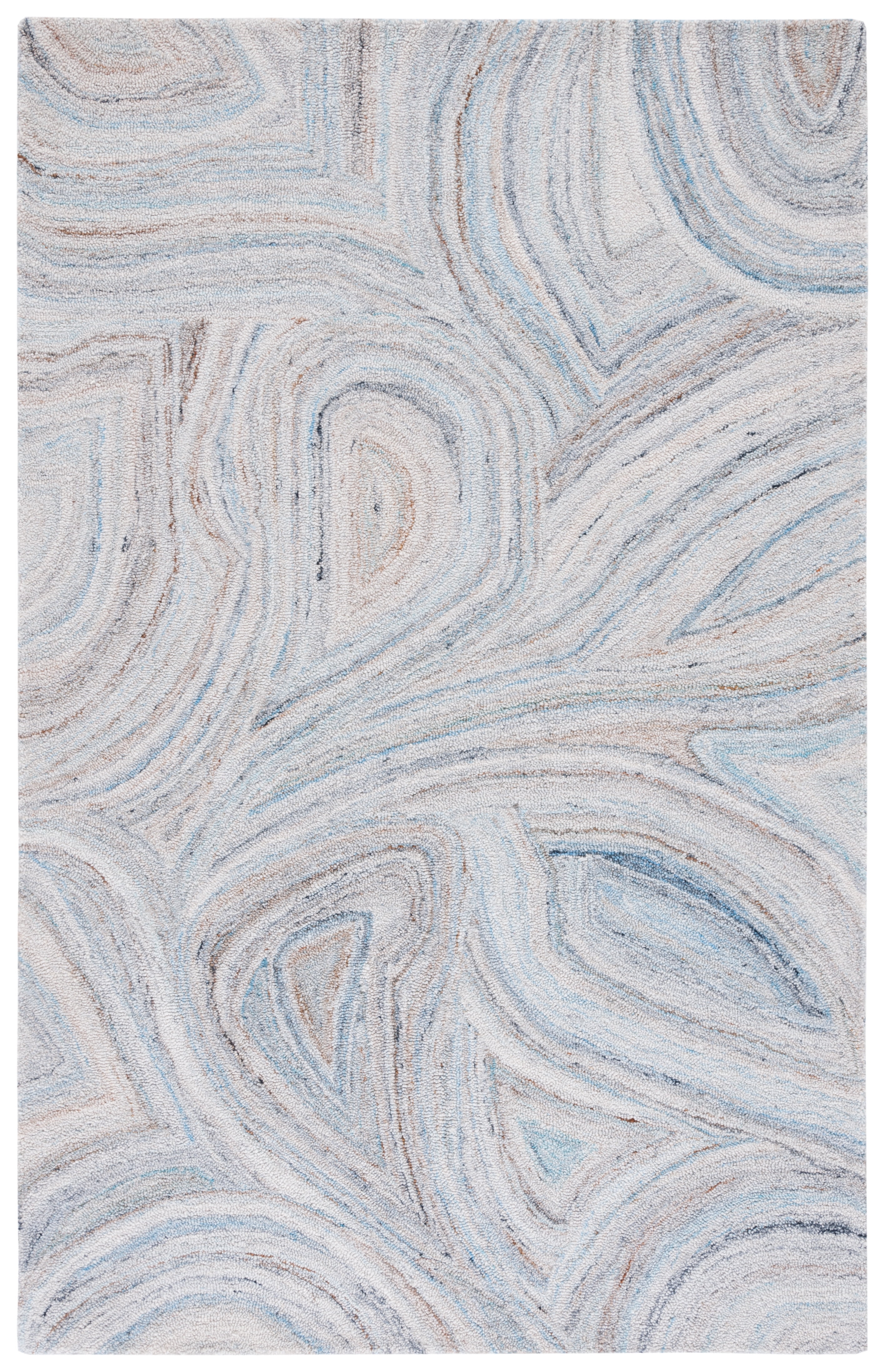 Handmade Blue and Beige Wool Blend Abstract Rug, 6' x 9'
