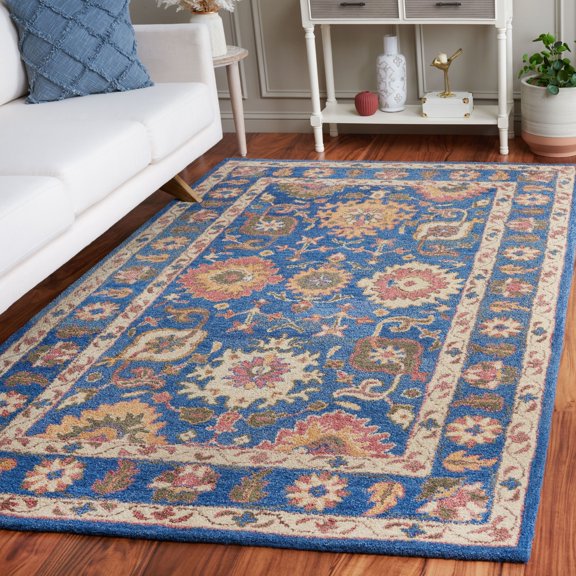 Safavieh  Handmade Antiquity Kristel Traditional Oriental Wool Rug 6' Square - Navy/Beige