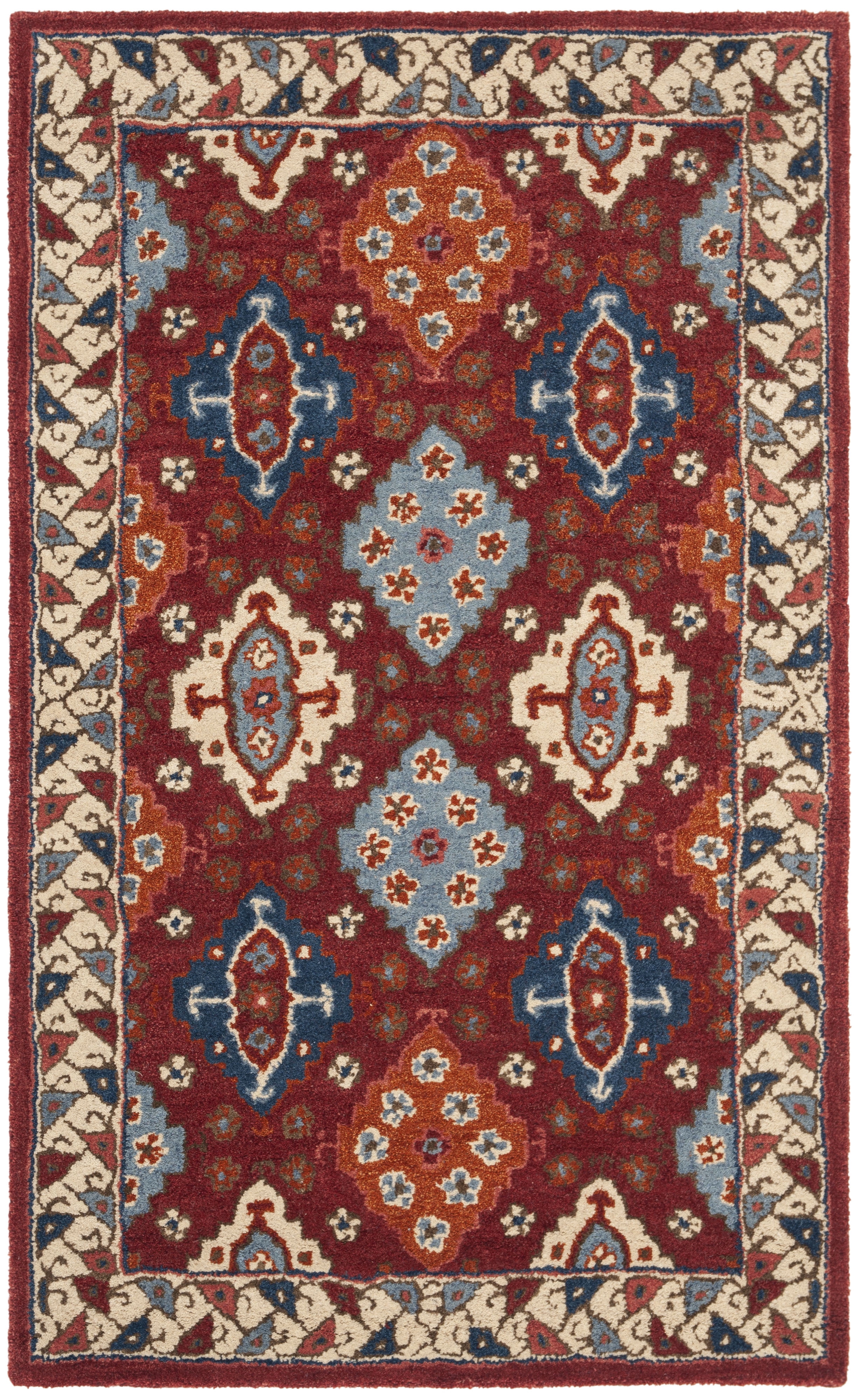 Antiquity Hand-Tufted Red and Blue Wool Area Rug 2' x 3'