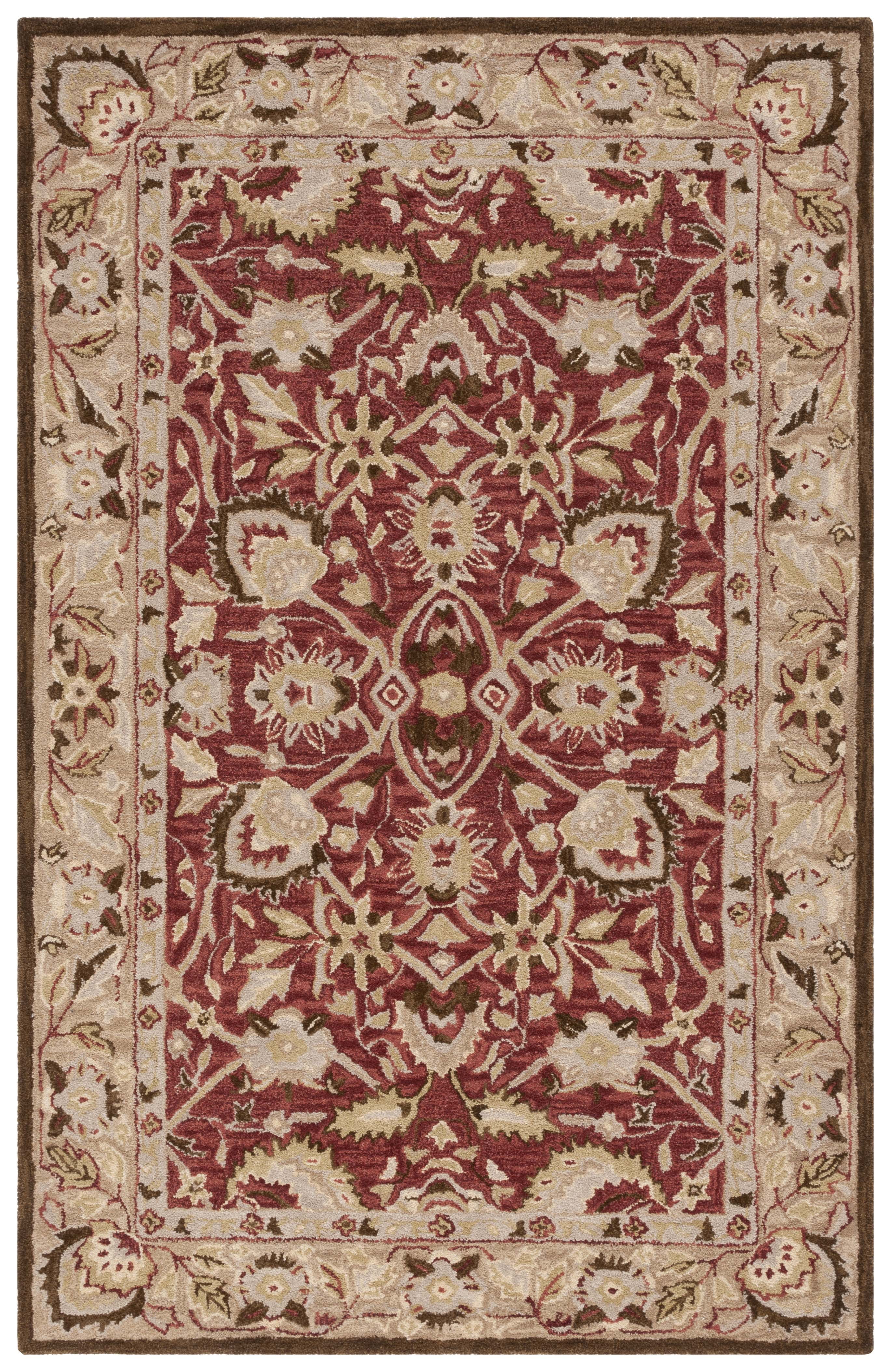 Handmade Red and Beige Wool Tufted Rectangular Rug, 5' x 8'