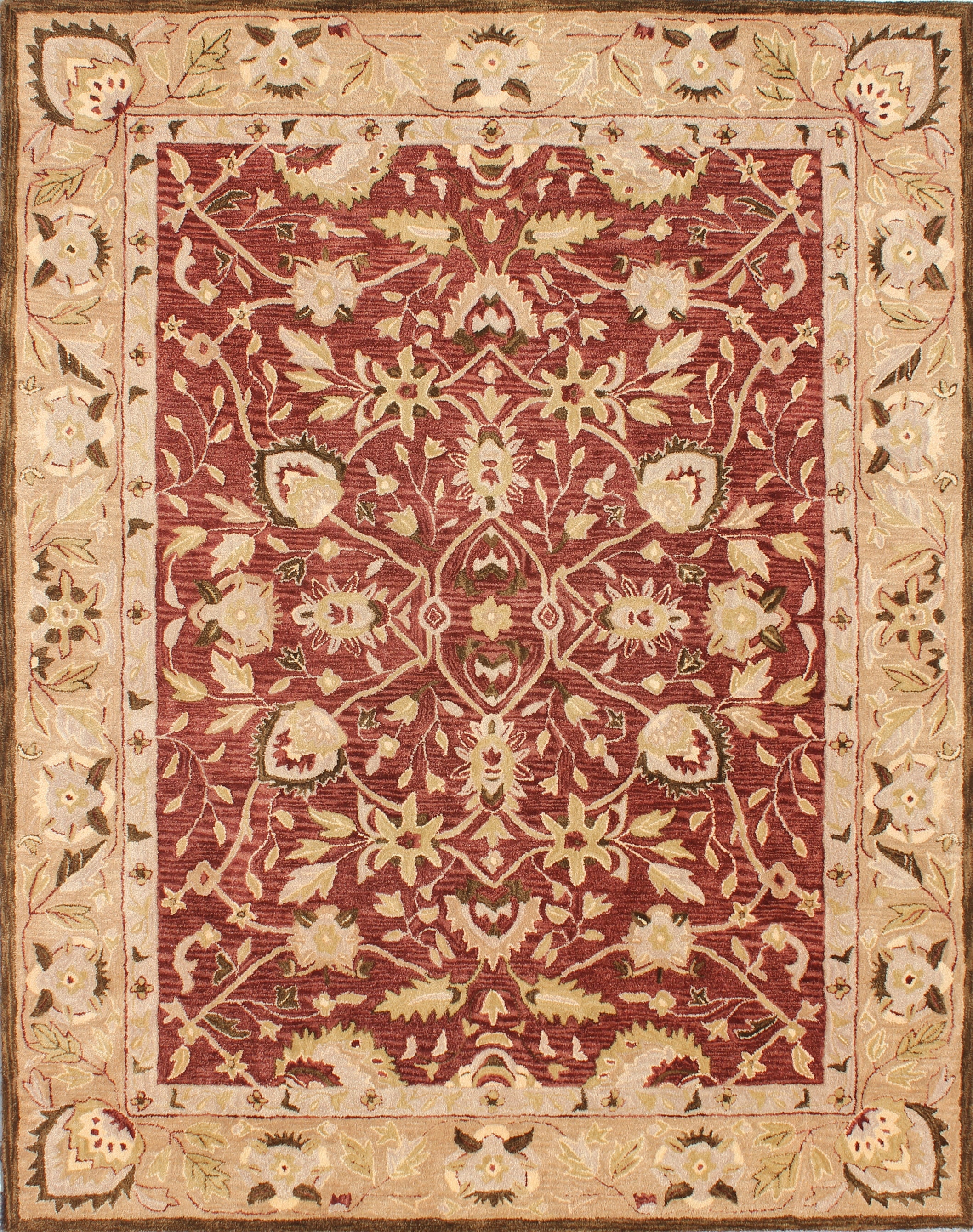 Handmade Red and Beige Wool 8' x 10' Tufted Area Rug