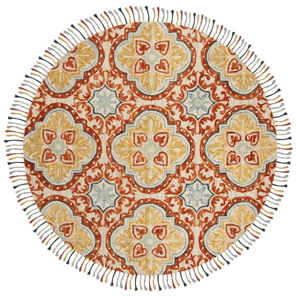 SAFAVIEH Aspen Tris Geometric Wool Area Rug, Beige/Rust, 7' x 7' Round