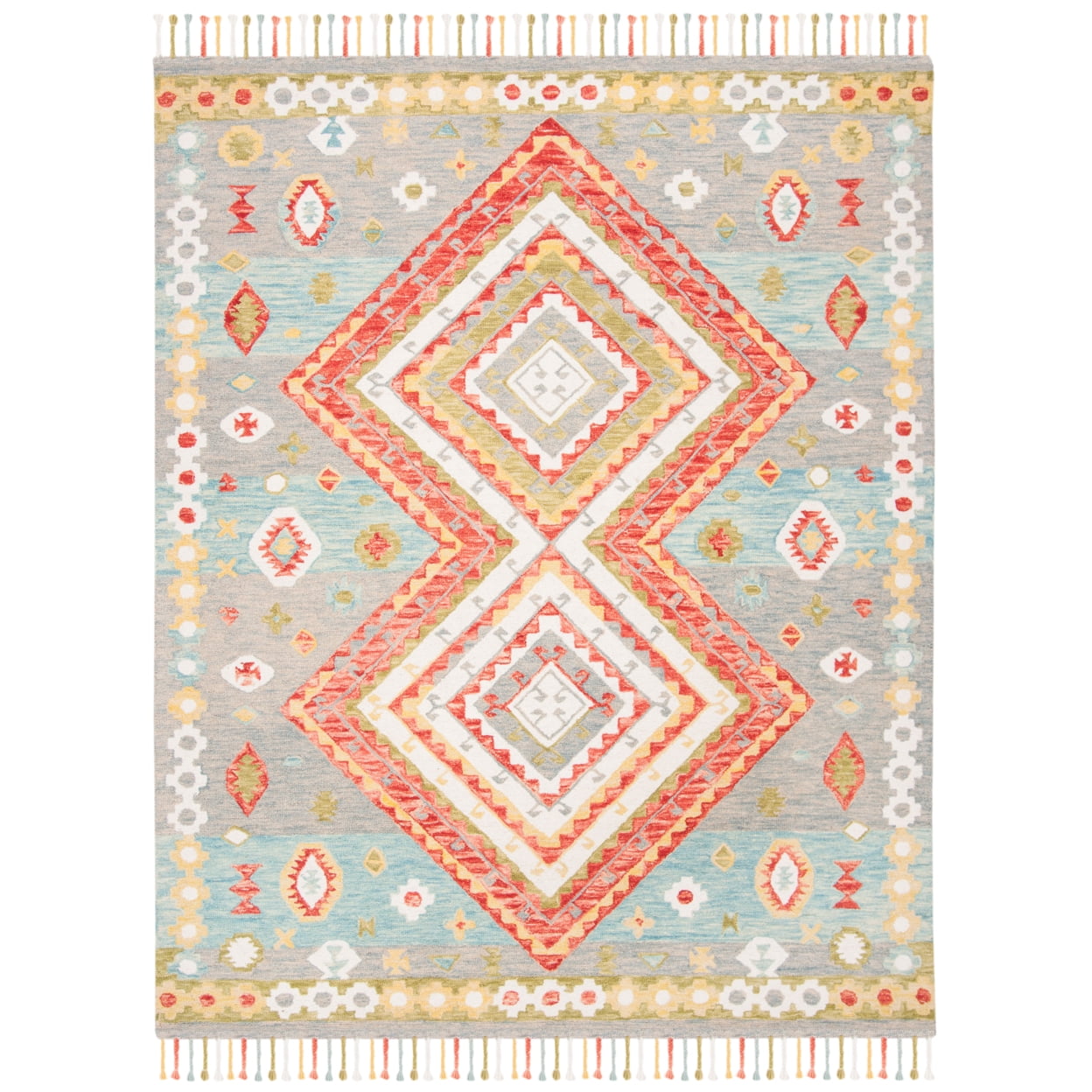 Handmade Tufted Wool Round Area Rug in Grey/Red - 2' x 3'