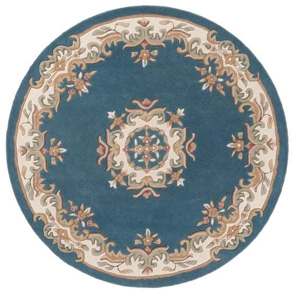 SAFAVIEH Aubusson Albus Medallion Area Rug, Blue/Ivory, 6' x 6' Round