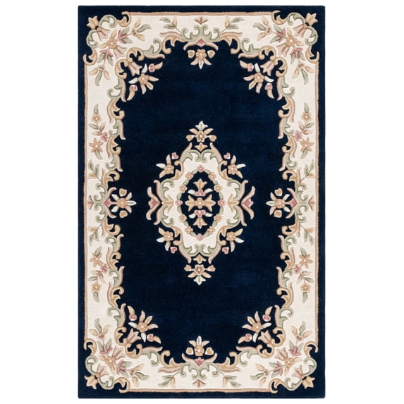 SAFAVIEH Aubusson Albus Medallion Area Rug, Navy/Ivory, 5' x 8'