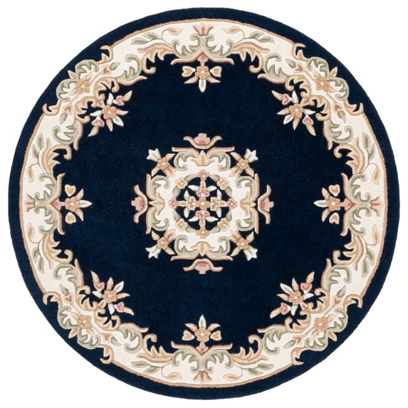 SAFAVIEH Aubusson Albus Medallion Area Rug, Navy/Ivory, 6' x 6' Round