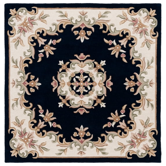SAFAVIEH Aubusson Albus Medallion Area Rug, Navy/Ivory, 6' x 6' Square