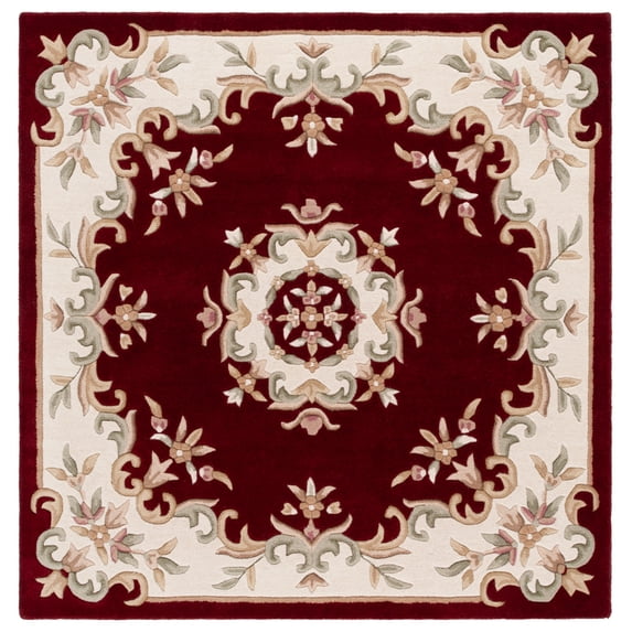 SAFAVIEH Aubusson Albus Medallion Area Rug, Red/Ivory, 6' x 6' Square