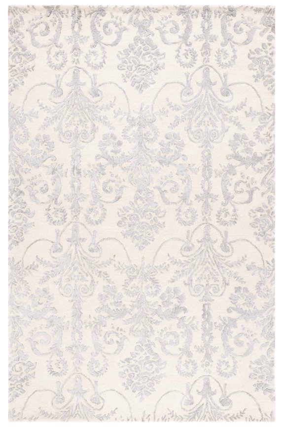 Bella Paula Damask Area Rug, Ivory/Gray, 6' x 9'