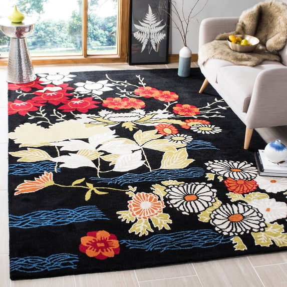 SAFAVIEH Bella Marin Floral Wool Area Rug, Black/Multi, 4' x 6'