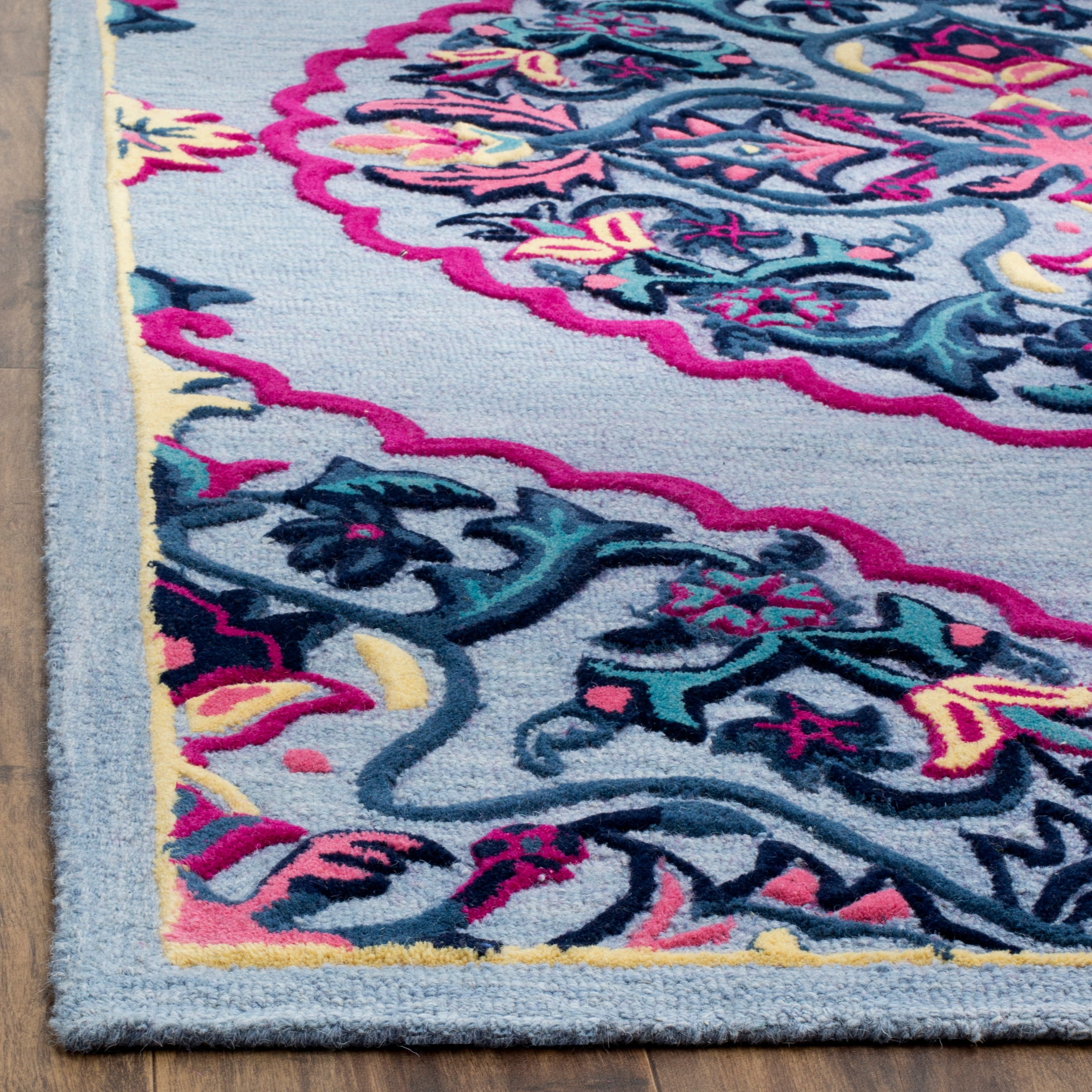 Handmade Blue Wool Tufted Round Area Rug, 3' Diameter