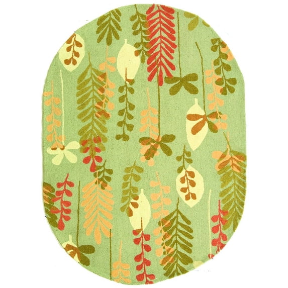 Safavieh Handmade Berkeley Elaine Botanical Wool Rug Light Blue/Green 4'6" x 6'6" Oval Floral & Botanical 5' x 8' Indoor Living Room, Bedroom Oval