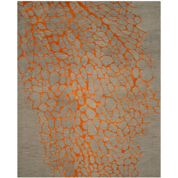 Safavieh Handmade Blossom Alicia Modern Floral Wool Rug Grey/Orange 6' x 9' 6' x 9' Indoor, Handmade Rectangle