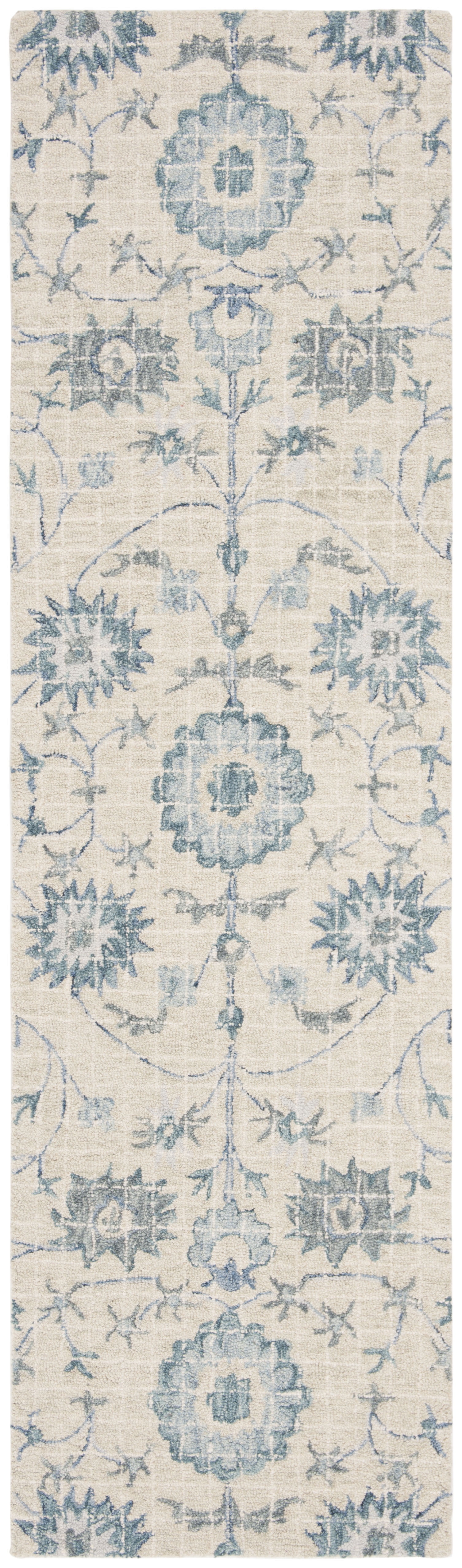 Handmade Tufted Blue Floral Wool Accent Rug
