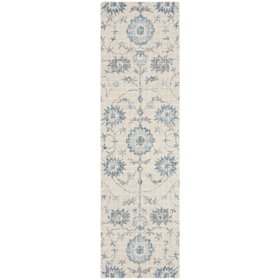 SAFAVIEH Blossom Bernadette Floral Wool Runner Rug, Silver/Blue, 2'3" x 8'