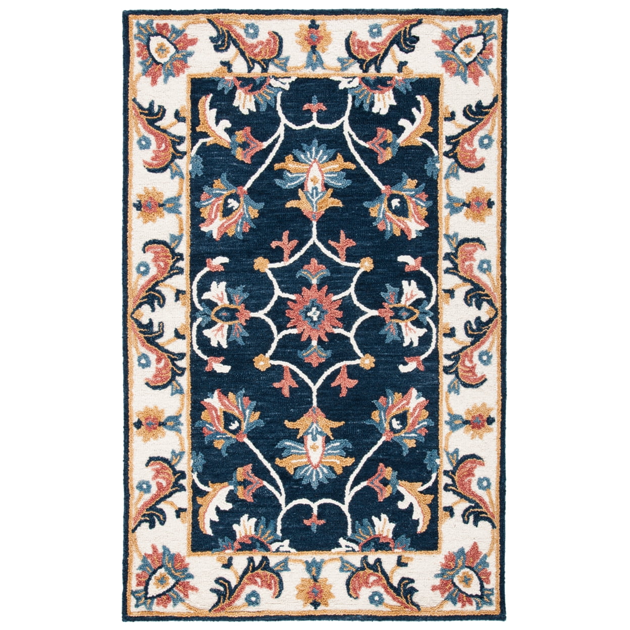 Handmade Tufted Wool Blossom Area Rug - 3' x 5' Blue/Ivory