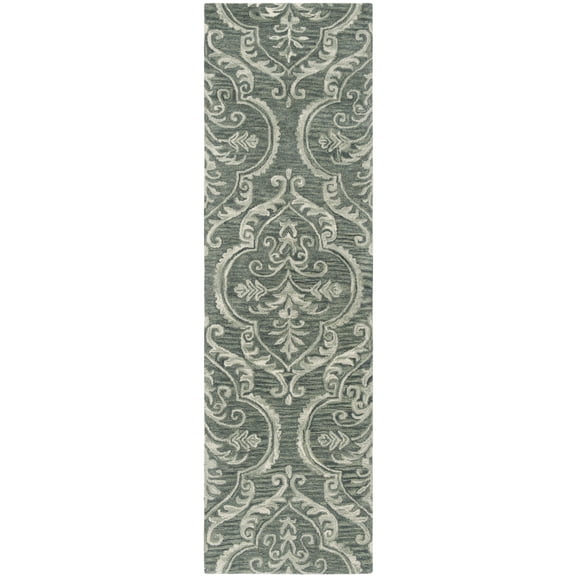 SAFAVIEH Blossom Eilish Damask Wool Runner Rug, Blue/Sage, 2'3" x 8'