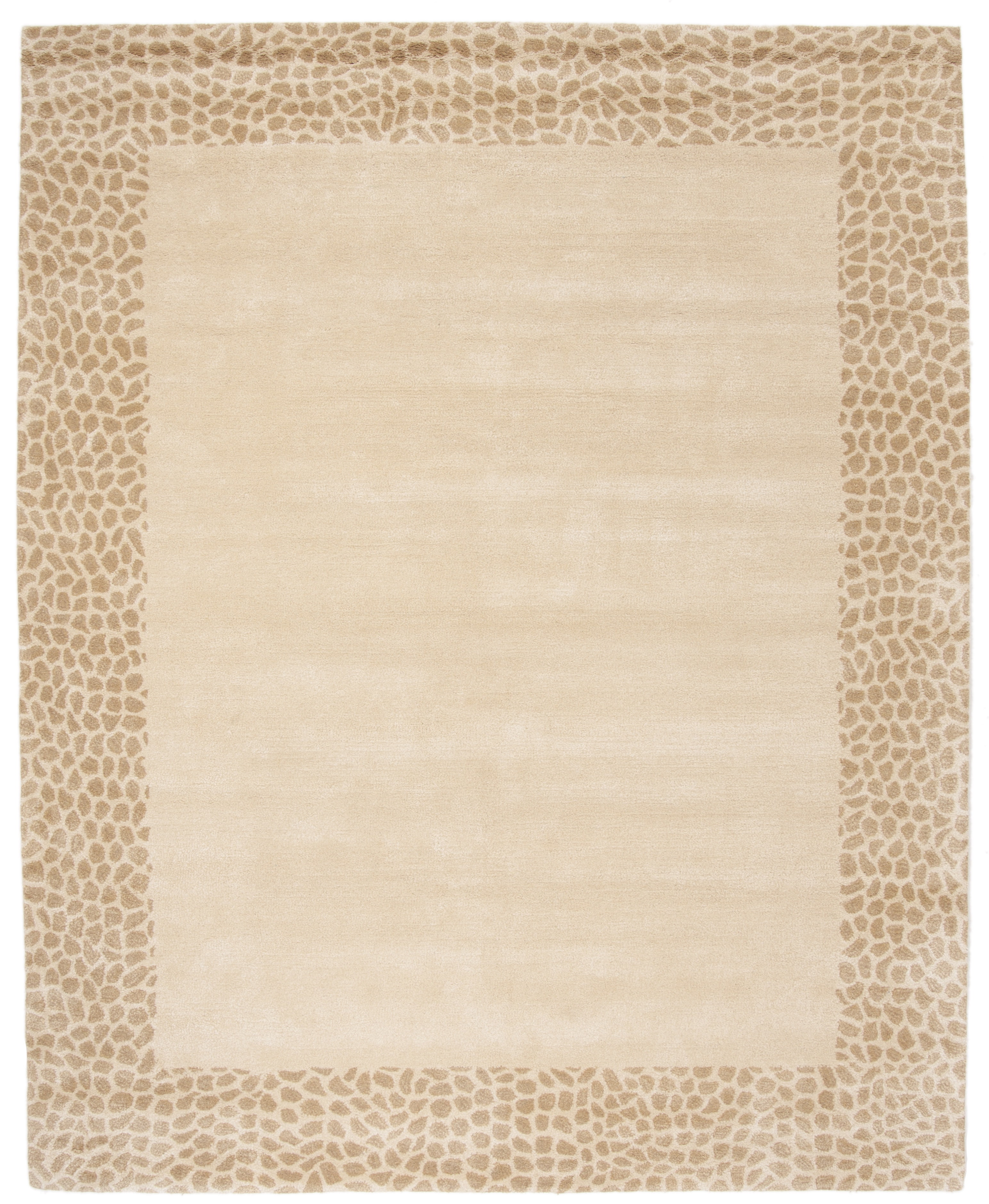 Handmade Beige and Dark Beige Wool and Viscose Rectangular Area Rug