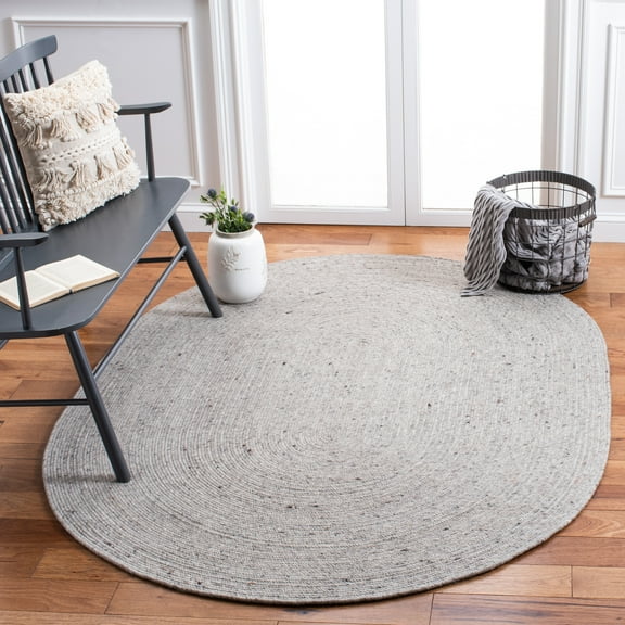 SAFAVIEH Braided Ronan Solid Reversible Area Rug, Light Gray, 8' x 10' Oval