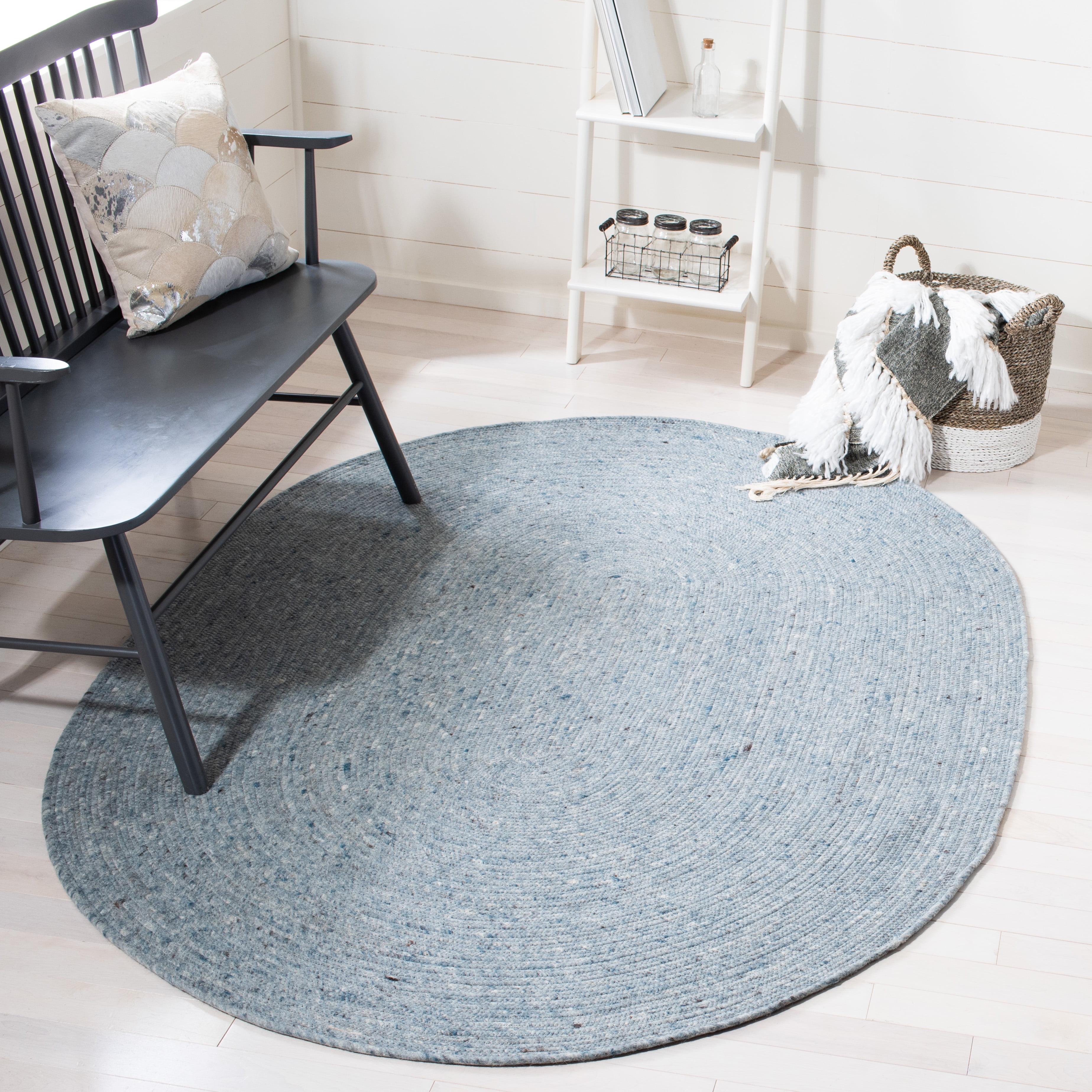SAFAVIEH Braided Ronan Solid Reversible Area Rug, Turquoise, 8' x 10' Oval