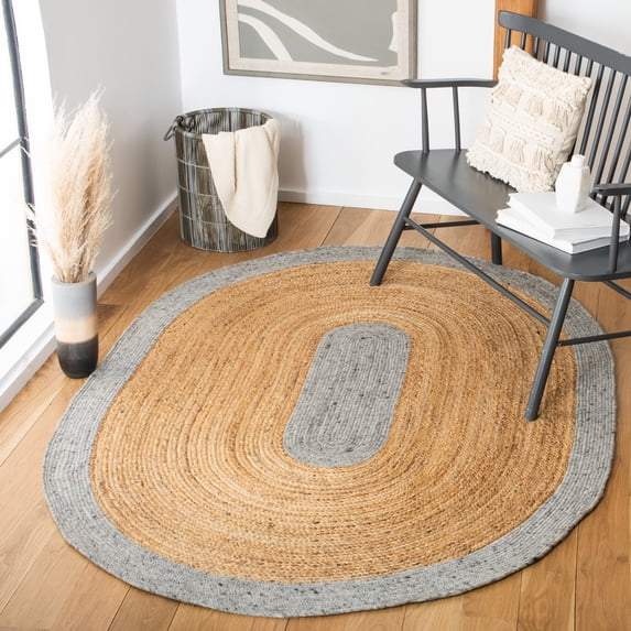 SAFAVIEH Braided Carina Bordered Reversible Area Rug, Gray/Natural, 4' x 6' Oval