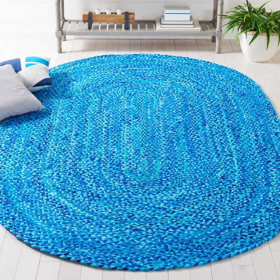 SAFAVIEH Braided Calvin Transitional Cotton Reversible Area Rug, Turquoise, 4' x 6' Oval