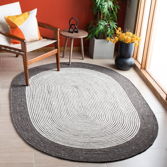 SAFAVIEH Braided Lars Geometric Reversible Area Rug, Charcoal/Ivory, 4' x 6' Oval