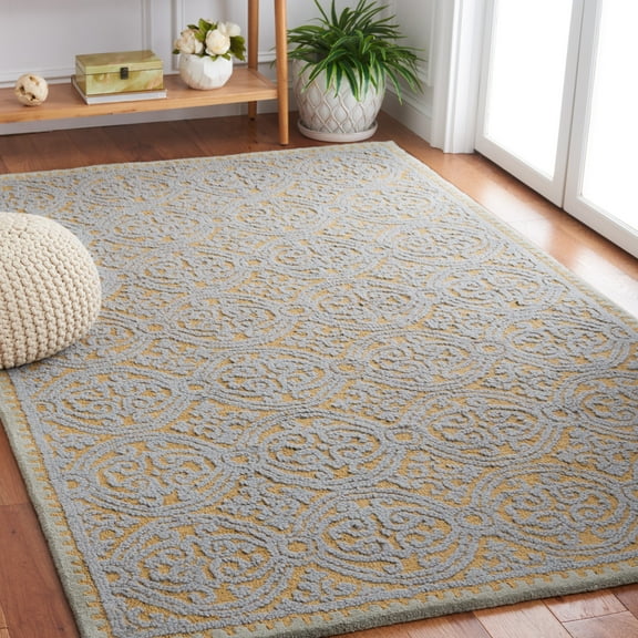 SAFAVIEH Cambridge Jordan Geometric Wool Area Rug, Blue/Gold, 4' x 4' Square