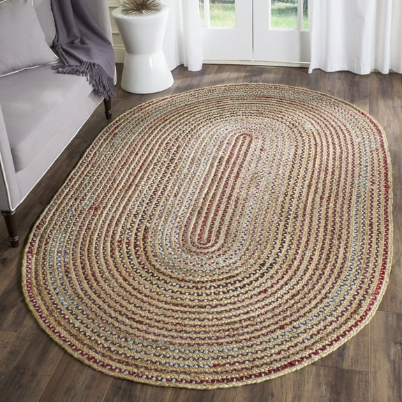 SAFAVIEH Cape Cod Jaylen Geometric Area Rug, Natural/Multi, 8' x 10' Oval