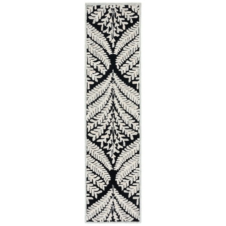 SAFAVIEH Capri Proinsias Leaves Wool Runner Rug, Black/Ivory, 2'3" x 11'
