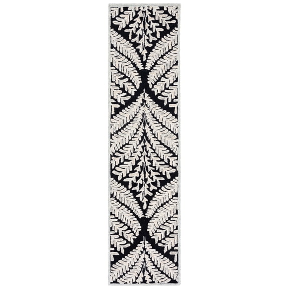 SAFAVIEH Capri Proinsias Leaves Wool Runner Rug, Black/Ivory, 2'3" x 11'