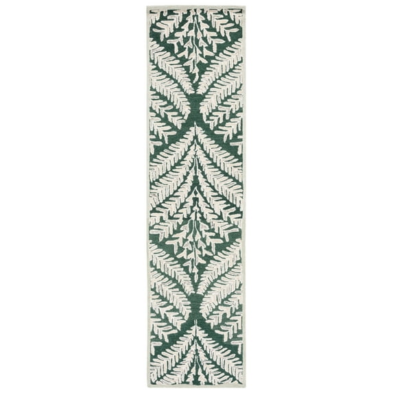 SAFAVIEH Capri Proinsias Leaves Wool Runner Rug, Dark Green/Ivory, 2'3" x 21'