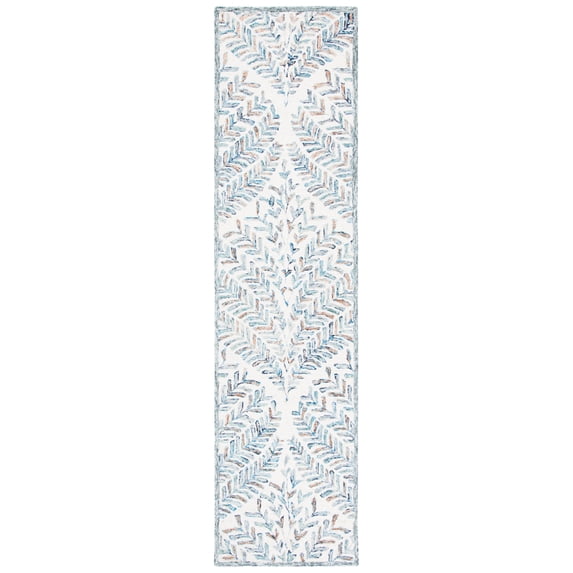 SAFAVIEH Capri Proinsias Leaves Wool Runner Rug, Ivory/Blue, 2'3" x 8'