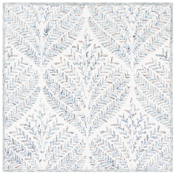SAFAVIEH Capri Proinsias Leaves Wool Area Rug, Ivory/Blue, 8' x 8' Square
