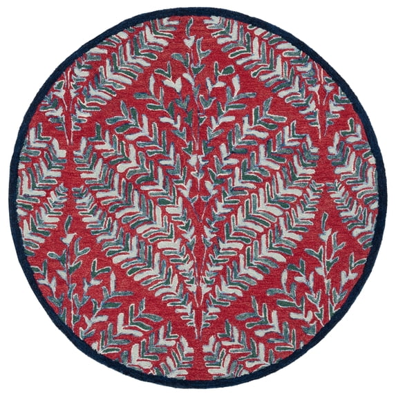 SAFAVIEH Capri Proinsias Leaves Wool Area Rug, Red/Green, 7' x 7' Round