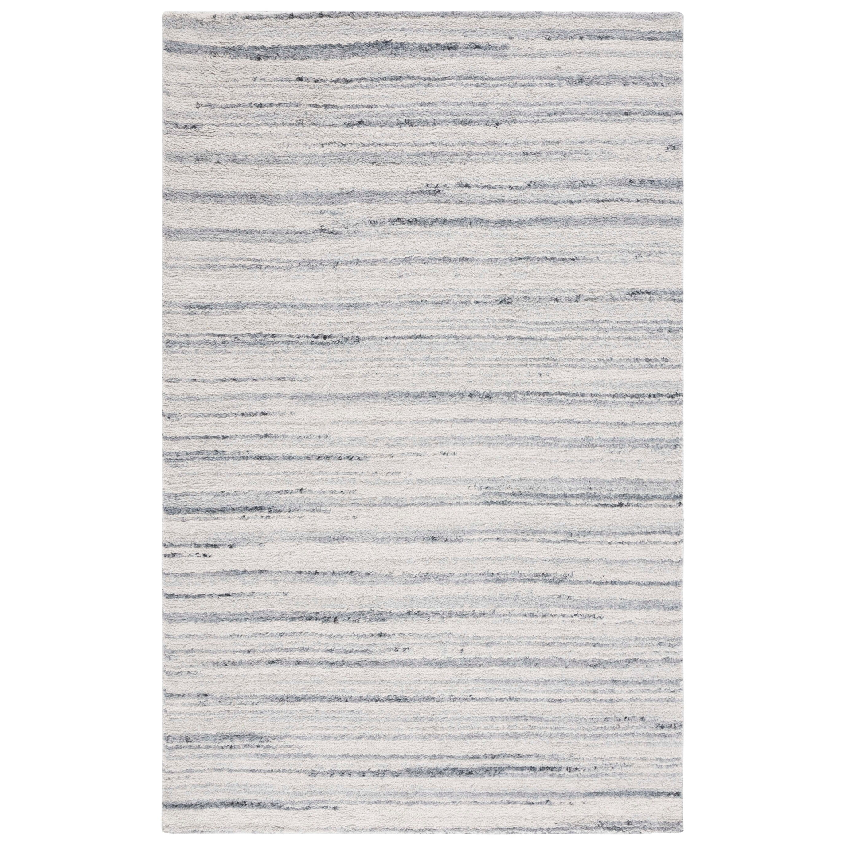Hand-Knotted Grey/Ivory Round Wool Shag Rug, 4' x 6'